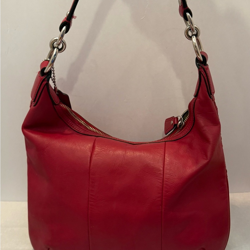 Vintage Coach 19314 Red Kristin Woven Leather Shoulder Bag Purse Hobo - Picture 5 of 13